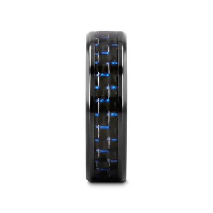 ZAYDEN Black Titanium Ring with Blue & Black Carbon Fiber Inlay and Bevels - 8mm