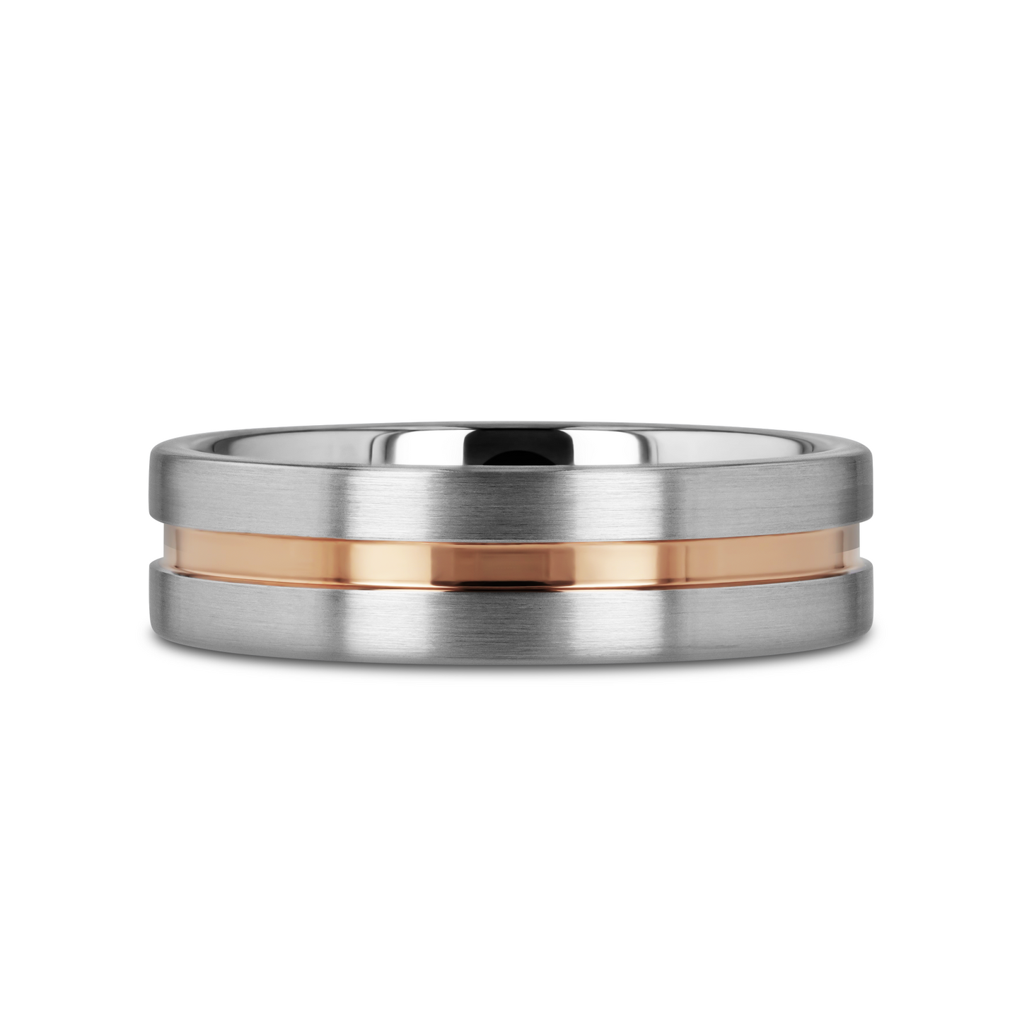 ZEUS Flat Brushed Finish Tungsten Carbide Ring with Rose Gold Plated Groove - 4mm - 10mm
