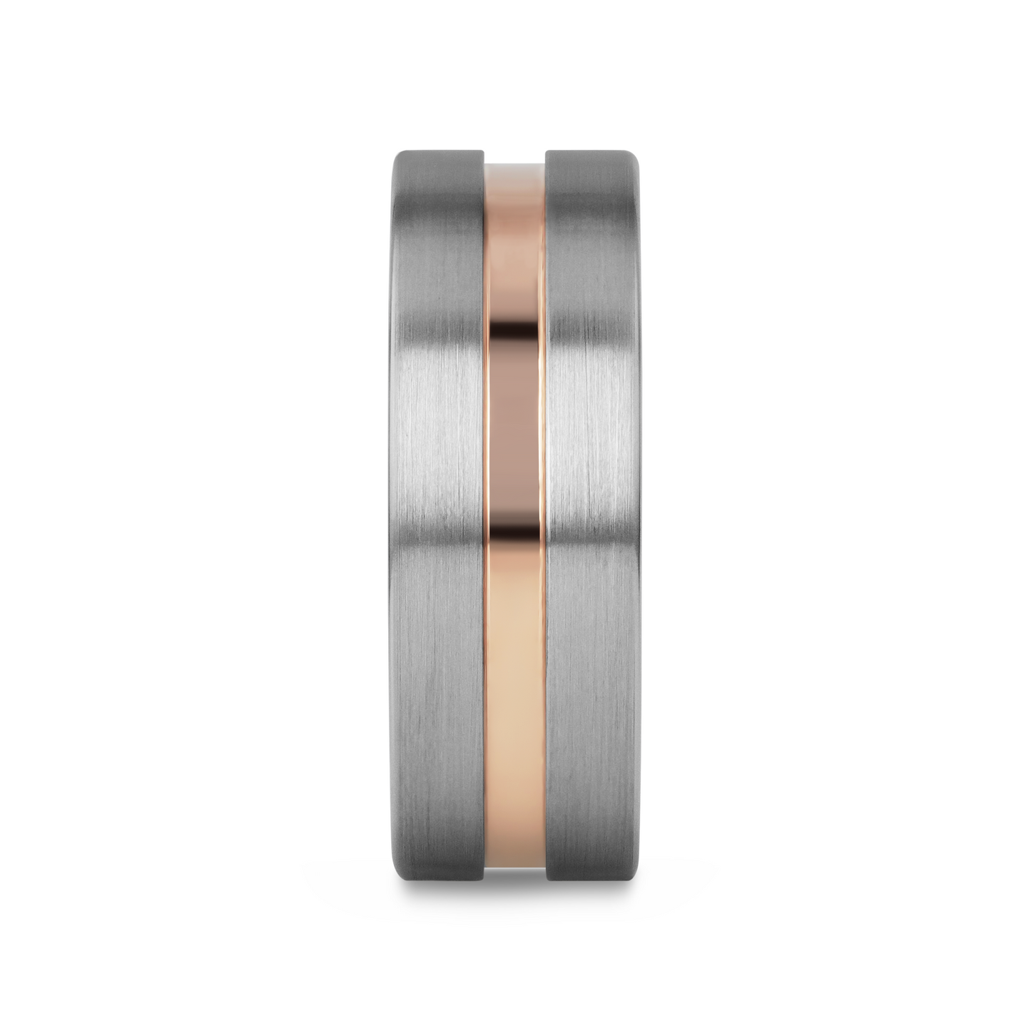 ZEUS Flat Brushed Finish Tungsten Carbide Ring with Rose Gold Plated Groove - 4mm - 10mm