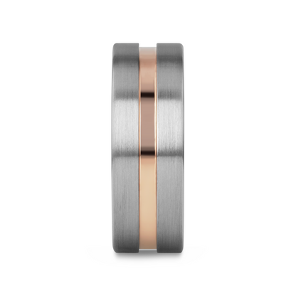 ZEUS Flat Brushed Finish Tungsten Carbide Ring with Rose Gold Plated Groove - 4mm - 10mm