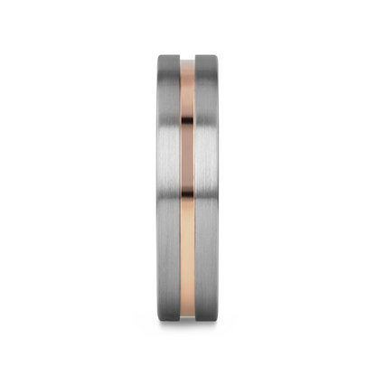 ZEUS Flat Brushed Finish Tungsten Carbide Ring with Rose Gold Plated Groove - 4mm - 10mm