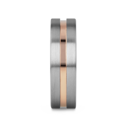 ZEUS Flat Brushed Finish Tungsten Carbide Ring with Rose Gold Plated Groove - 4mm - 10mm
