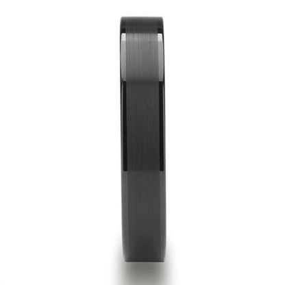 OCTAVIUS Flat Black Ceramic Ring with Brushed Center & Polished Edges - 4mm - 6mm