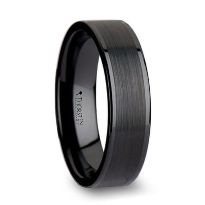 OCTAVIUS Flat Black Ceramic Ring with Brushed Center & Polished Edges - 4mm - 6mm