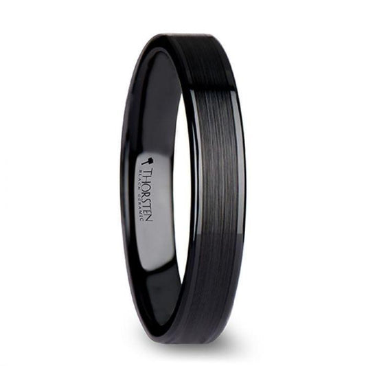 OCTAVIUS Flat Black Ceramic Ring with Brushed Center & Polished Edges - 4mm - 6mm