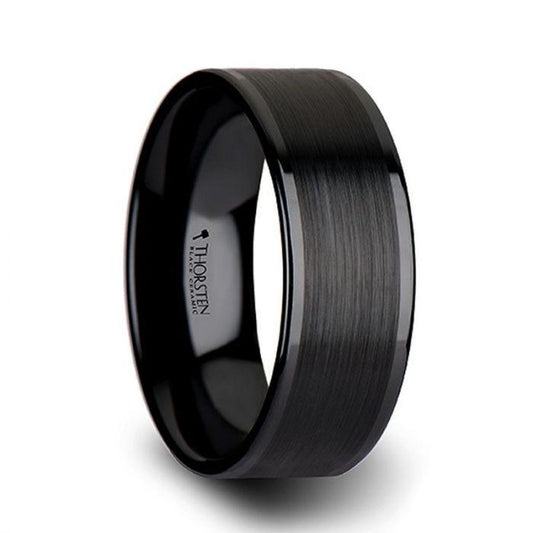 OCTAVIUS Flat Black Ceramic Ring with Brushed Center & Polished Edges - 8mm - 12mm