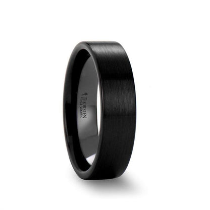 DRAKON Flat Pipe Cut Brush Finished Black Ceramic Wedding Band - 2mm - 6mm