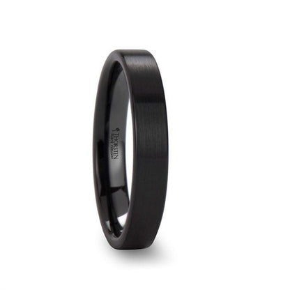 DRAKON Flat Pipe Cut Brush Finished Black Ceramic Wedding Band - 2mm - 6mm