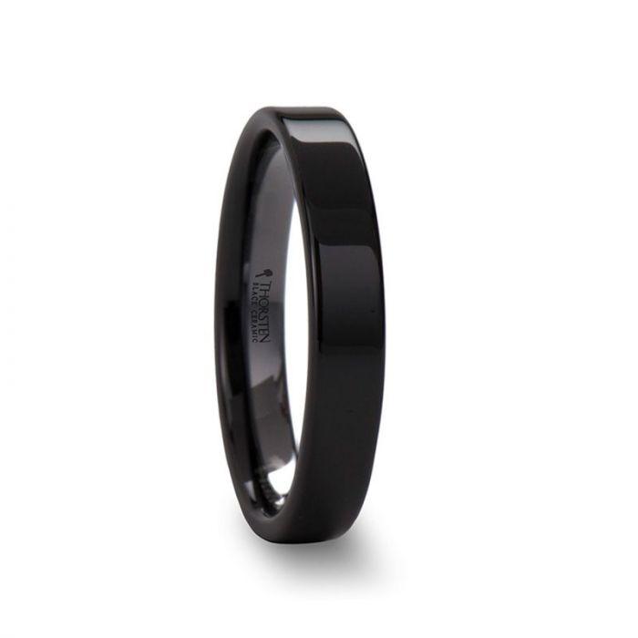 FRAENER Flat Polish Finished Black Ceramic Wedding Ring - 2mm - 6mm