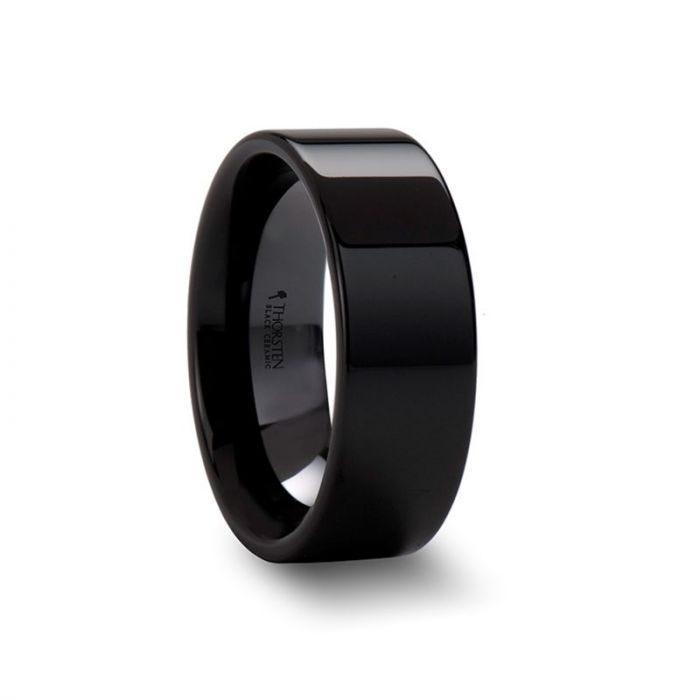 FRAENER Flat Polish Finished Black Ceramic Wedding Ring - 8mm - 12mm