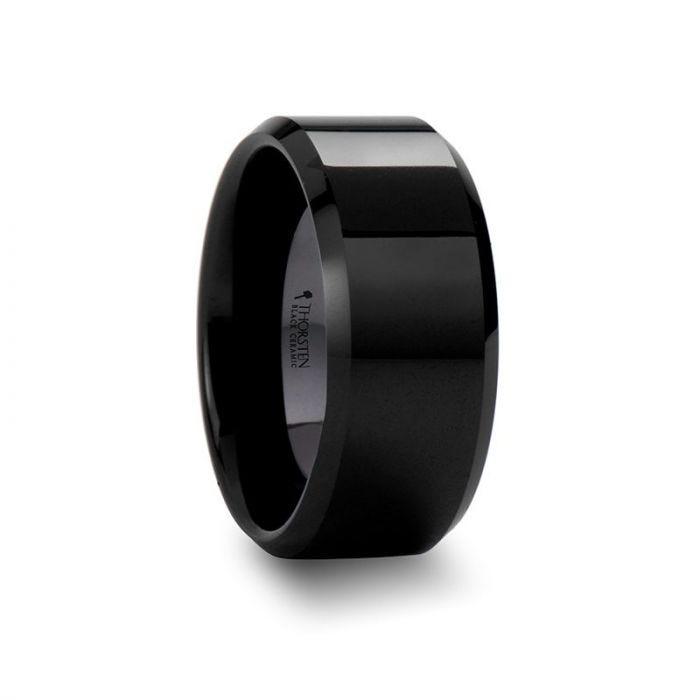 CITAR Polished Finish Black Ceramic Ring with Beveled Edges - 8mm - 12mm