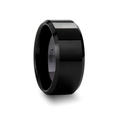 CITAR Polished Finish Black Ceramic Ring with Beveled Edges - 8mm - 12mm
