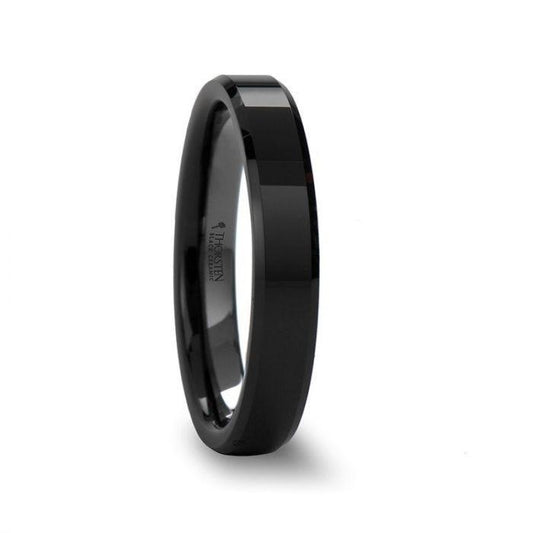 CITAR Polished Finish Black Ceramic Ring with Beveled Edges - 4mm - 6mm