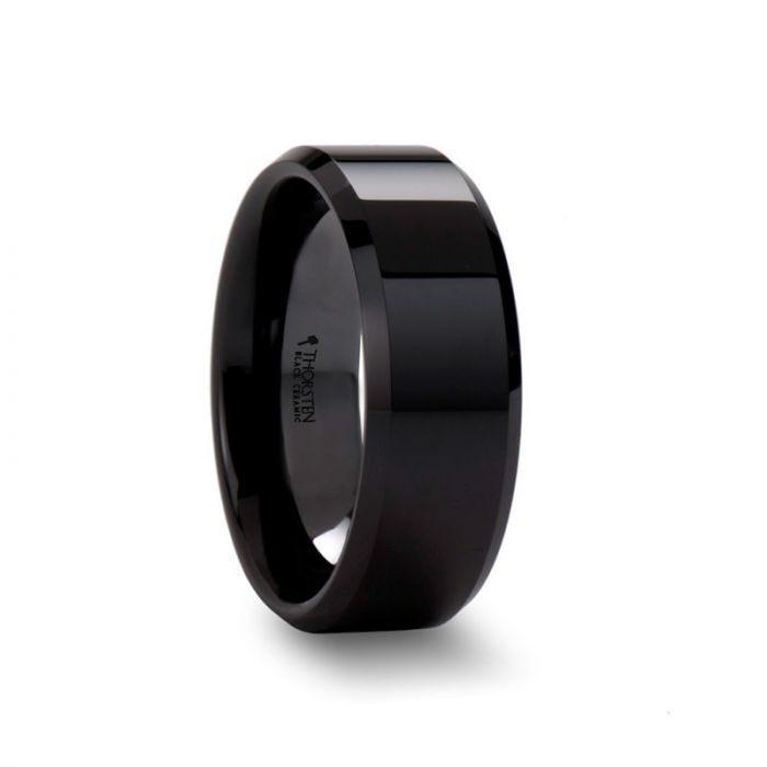 CITAR Polished Finish Black Ceramic Ring with Beveled Edges - 8mm - 12mm