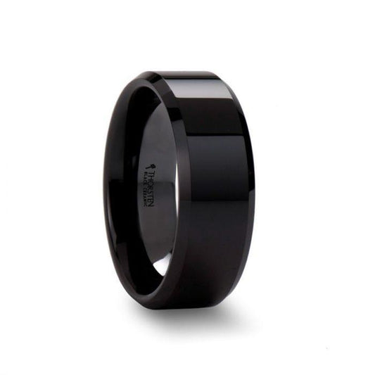 CITAR Polished Finish Black Ceramic Ring with Beveled Edges - 8mm - 12mm