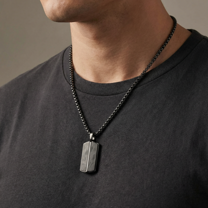 Stainless Steel Pendant with Carbon Fiber Inlay and 22 Inch Matching Chain