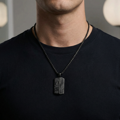 Stainless Steel Pendant with Carbon Fiber Inlay and 22 Inch Matching Chain