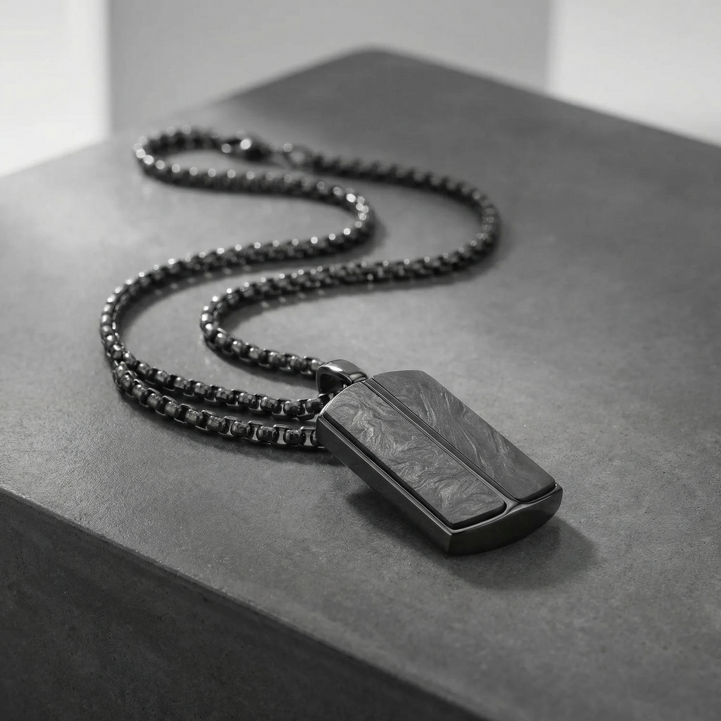 Stainless Steel Pendant with Carbon Fiber Inlay and 22 Inch Matching Chain