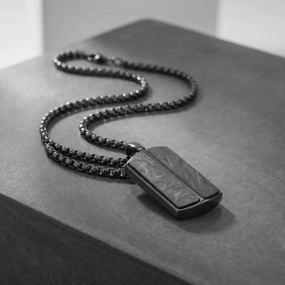 Stainless Steel Pendant with Carbon Fiber Inlay and 22 Inch Matching Chain
