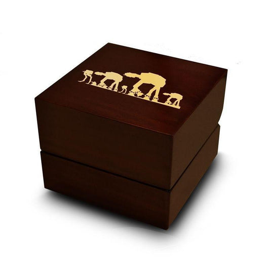 Star Wars Hoth Battle Print Engraved Chocolate Dark Wood Personalized Wooden Wedding Ring Box