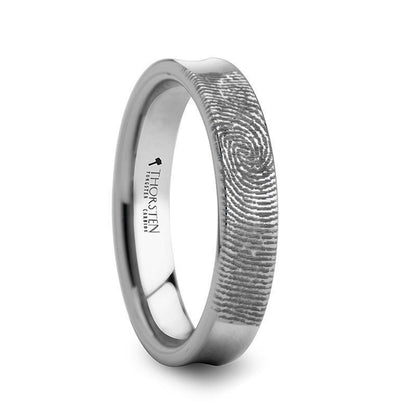 Fingerprint Engraved Concave Tungsten Ring Polished - Washington - 4mm - 8mm