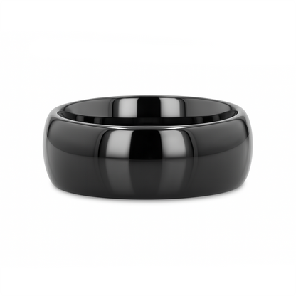 VAREN Black Titanium Polished Finish Men’s Domed Wedding Band - 8mm