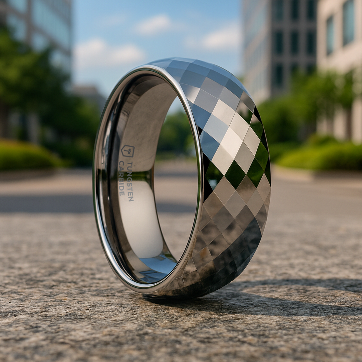 MILLENNIUM Tungsten Wedding Band with 288 Diamond Facets - 10mm