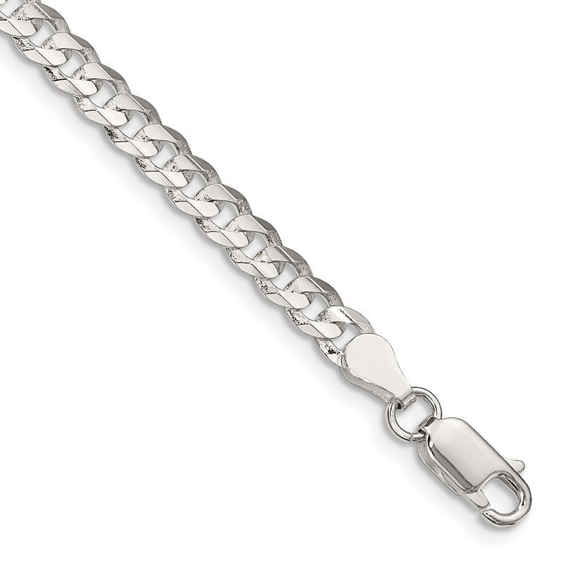 Sterling Silver 4.5mm Concave Beveled Curb Chain Bracelet
