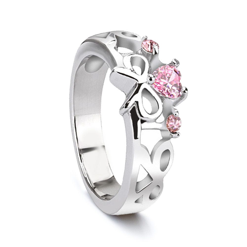 Bow Design Stainless Steel Pink CZ Ring – Tungsten World