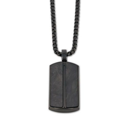 Stainless Steel Pendant with Carbon Fiber Inlay and 22 Inch Matching Chain
