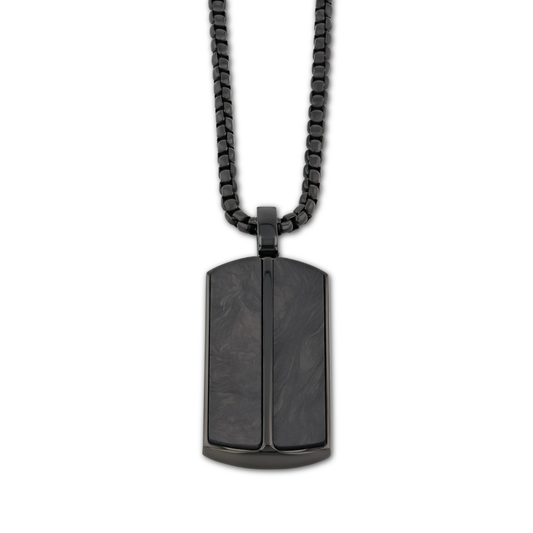 Stainless Steel Pendant with Carbon Fiber Inlay and 22 Inch Matching Chain