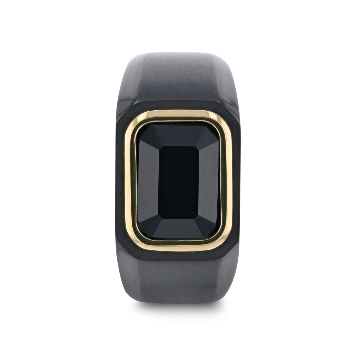 SPARRO Black Titanium Signet Ring With Black Onyx Inlay Outlined in Gold Plating
