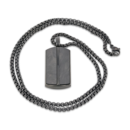 Stainless Steel Pendant with Carbon Fiber Inlay and 22 Inch Matching Chain