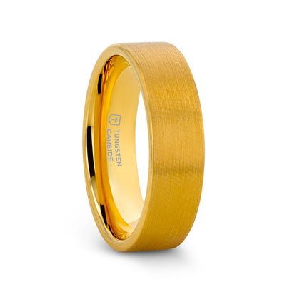 AUDEN Gold Plated Flat Brushed Finished Tungsten Wedding Ring - 6mm & 8mm