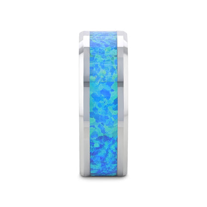 QUASAR Tungsten Wedding Band with Blue Green Opal Inlay - 4mm - 10mm