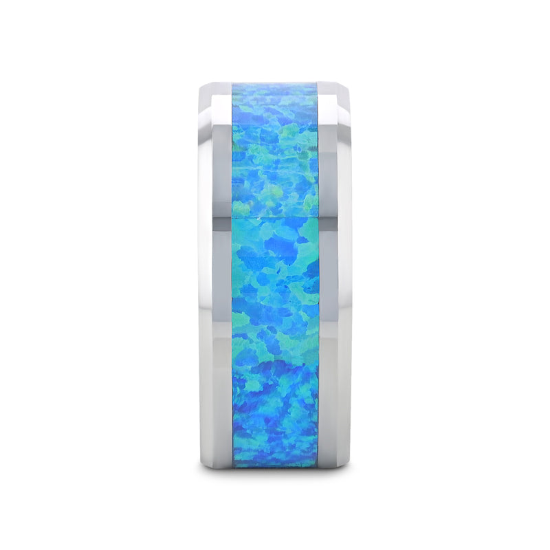 QUASAR Tungsten Wedding Band with Blue Green Opal Inlay - 4mm - 10mm