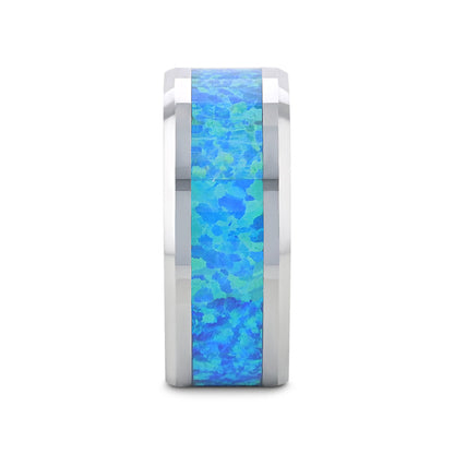 QUASAR Tungsten Wedding Band with Blue Green Opal Inlay - 4mm - 10mm