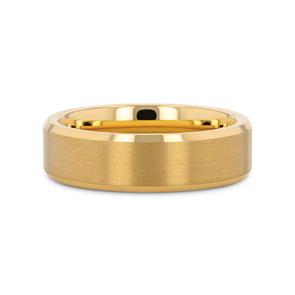 HONOR Gold-Plated Tungsten Beveled Polished Edges Flat Ring with Brushed Center - 6mm & 8mm