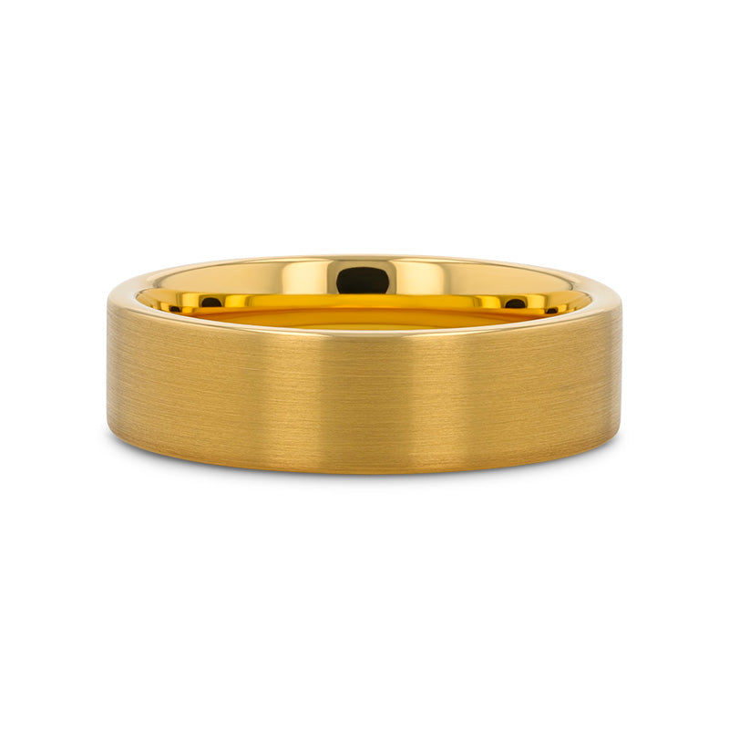 AUDEN Gold Plated Flat Brushed Finished Tungsten Wedding Ring - 6mm & 8mm