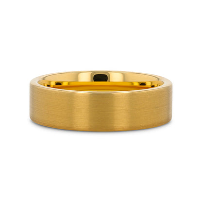 AUDEN Gold Plated Flat Brushed Finished Tungsten Wedding Ring - 6mm & 8mm