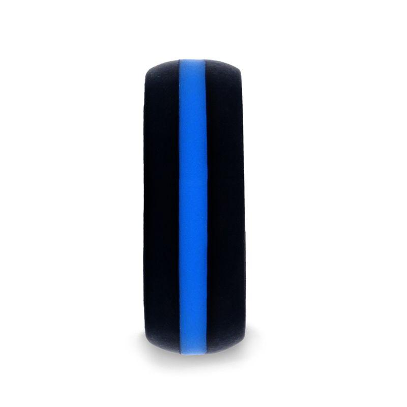 ZOLAN Matte Black Men's Silicone Ring With Vibrant Blue Colored Inlay - 8mm