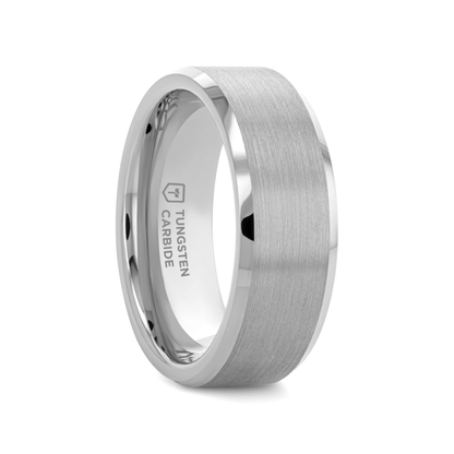 SHEFFIELD Flat Beveled Edges Tungsten Ring with Brushed Center - 8mm - 12mm