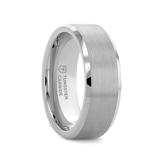 SHEFFIELD Flat Beveled Edges Tungsten Ring with Brushed Center - 8mm - 12mm