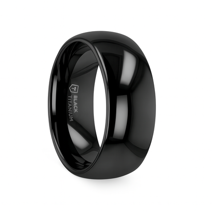 VAREN Black Titanium Polished Finish Men’s Domed Wedding Band - 8mm