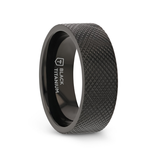 MIDNIGHT Flat Black Titanium Ring with Knurled Finish - 8mm