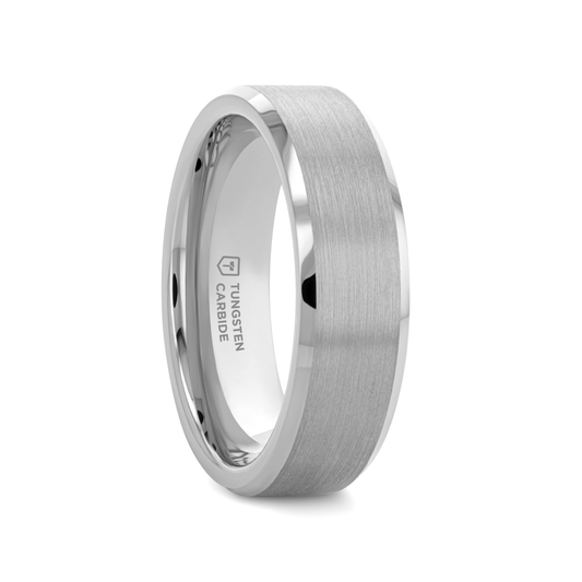 SHEFFIELD Flat Beveled Edges Tungsten Ring with Brushed Center - 4mm - 6mm