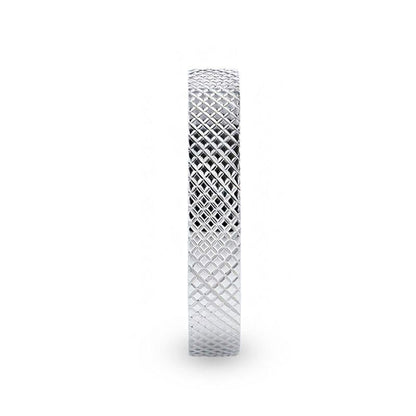 NOBLE Silver Cross-Hatched Finish Flat Style Wedding Band - 4mm & 8mm