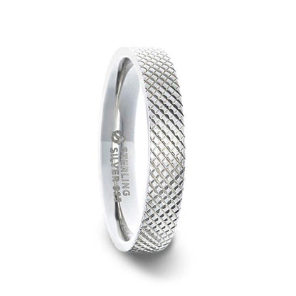 NOBLE Silver Cross-Hatched Finish Flat Style Wedding Band - 4mm & 8mm
