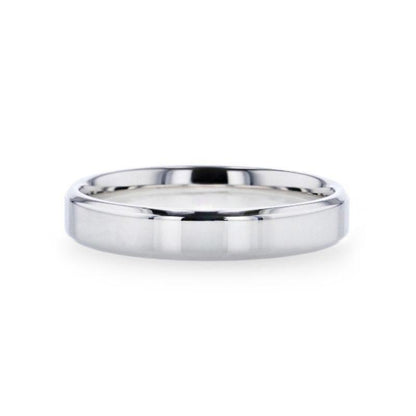 LUCY Silver Polished Finish Flat Center Women's Wedding Band With Beveled Edges - 4mm