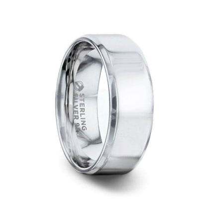 LUCY Silver Polished Finish Flat Center Women's Wedding Band With Beveled Edges - 4mm